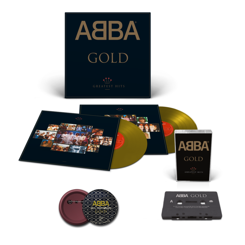 Gold (30th Anniversary) von ABBA - Gold Coloured 2LP + Black Cassette + Pin jetzt im Bravado Store
