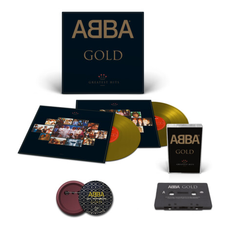 Gold (30th Anniversary) von ABBA - Gold Coloured 2LP + Black Cassette + Pin jetzt im Bravado Store