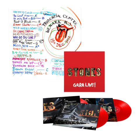 GRRR LIVE! von The Rolling Stones - Exklusive 3LP Gatefold Red + Ronnie Wood Setlist Lithograph jetzt im Bravado Store