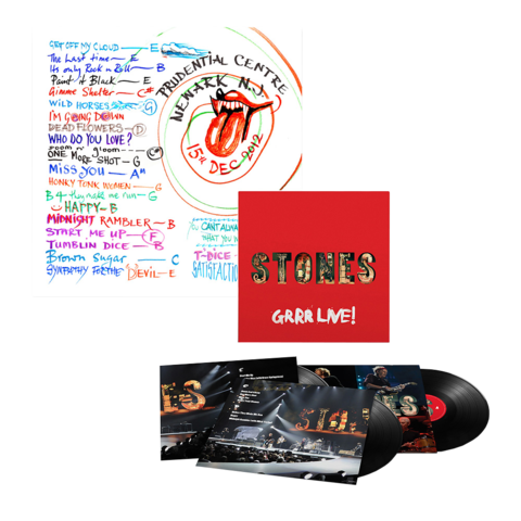 GRRR LIVE! von The Rolling Stones - 3LP Black + Ronnie Wood Setlist Lithograph jetzt im Bravado Store