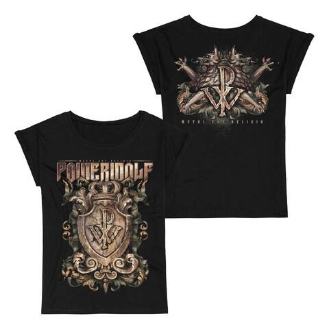 Metal Est Religio Crest von Powerwolf - Girlie Shirt mit Roll Up jetzt im Bravado Store