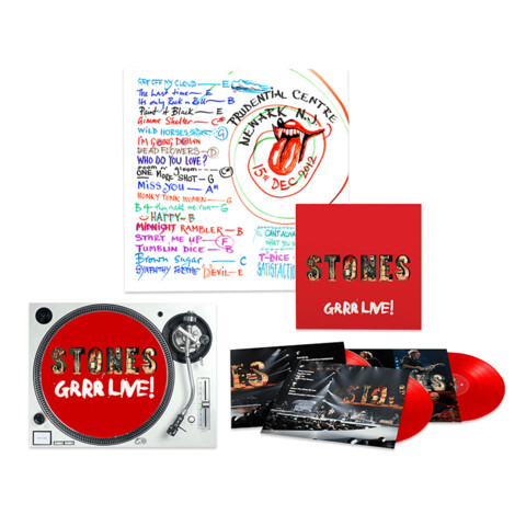 GRRR LIVE! von The Rolling Stones - Exklusive 3LP Red + Slipmat + Ronnie Wood Setlist Lithograph jetzt im Bravado Store