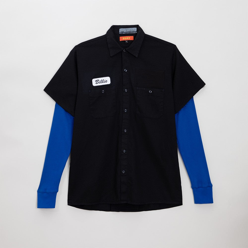Billie Eilish SUAY x Billie Eilish Black Blue Thermal Sleeve Work Shirt T-Shirts 445879