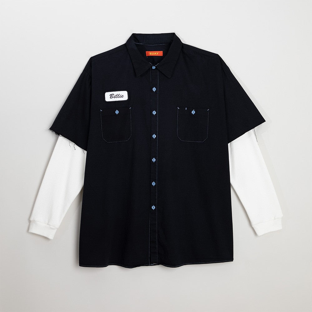 Billie Eilish SUAY x Billie Eilish Black Blue Thermal Sleeve Work Shirt T-Shirts 445885