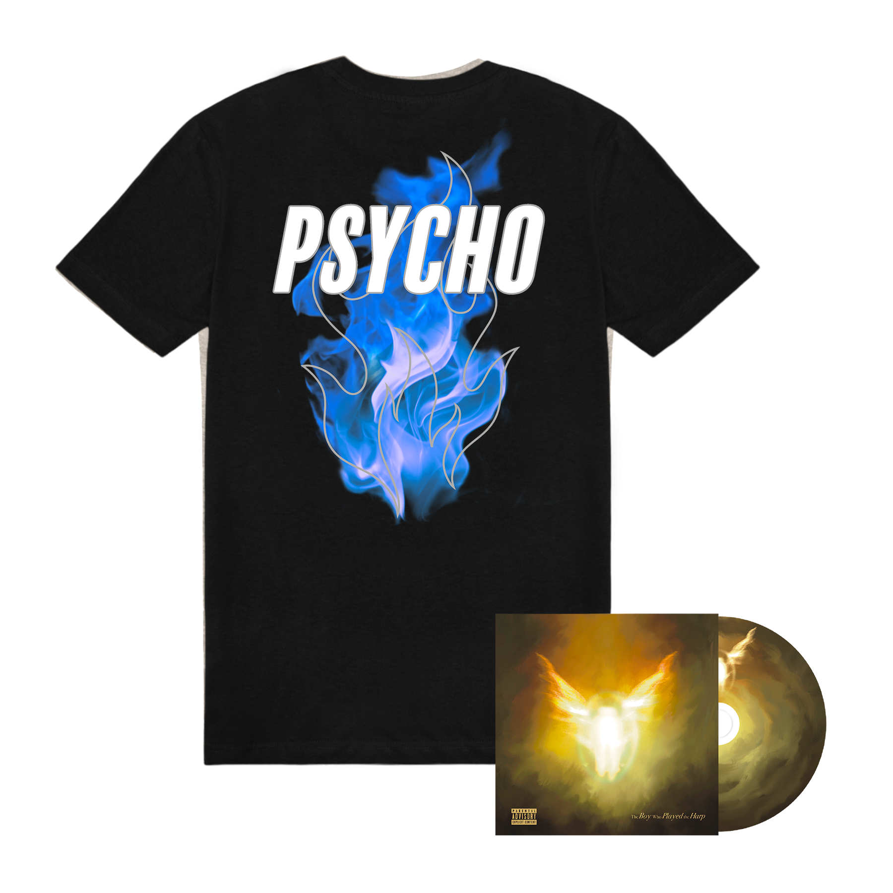 Dave The Boy Who Played the Harp  CD + Psycho 3M Blue Flame Black Tee Bundle 425644