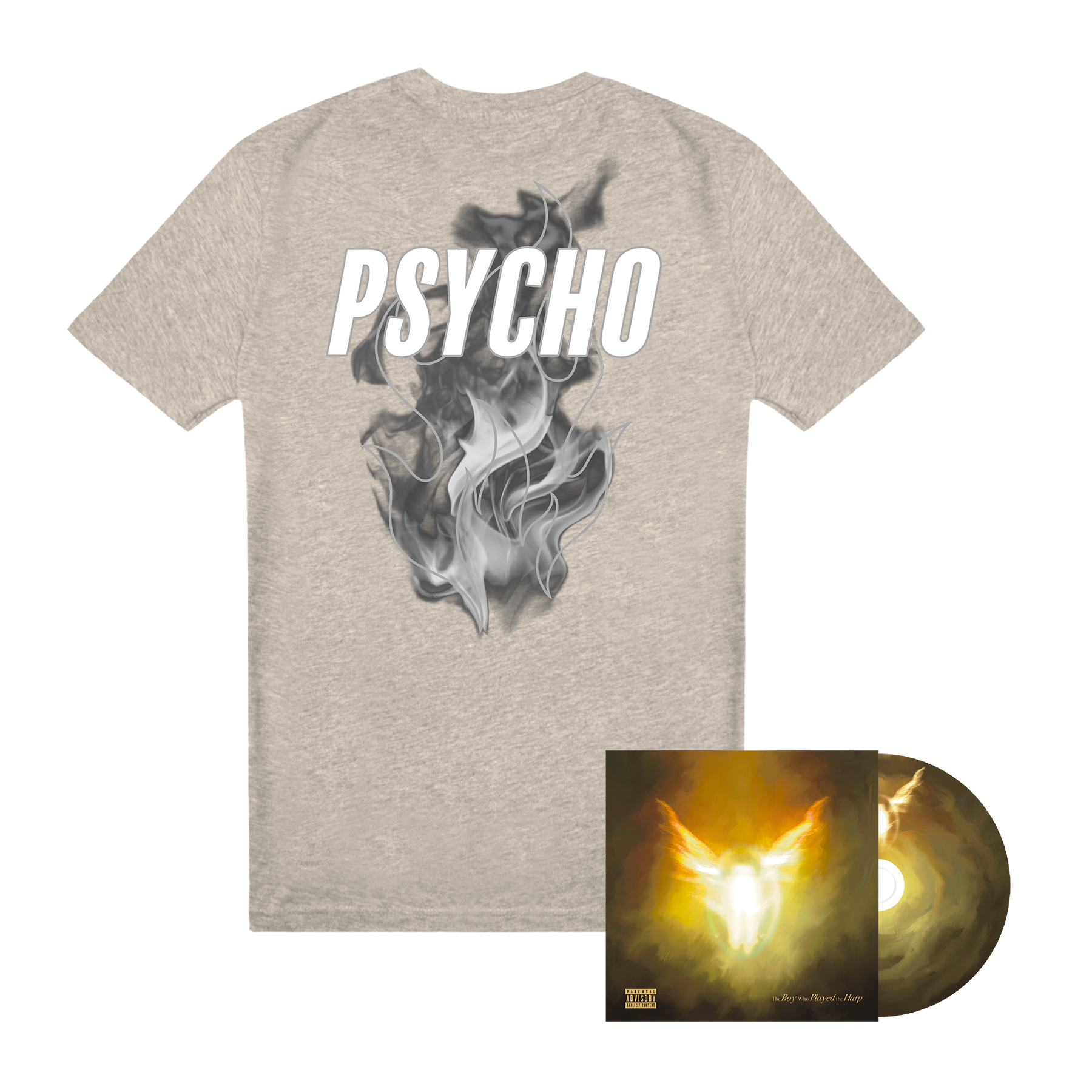 Dave The Boy Who Played the Harp  CD + Psycho 3M Flame Grey Tee Bundle 425646