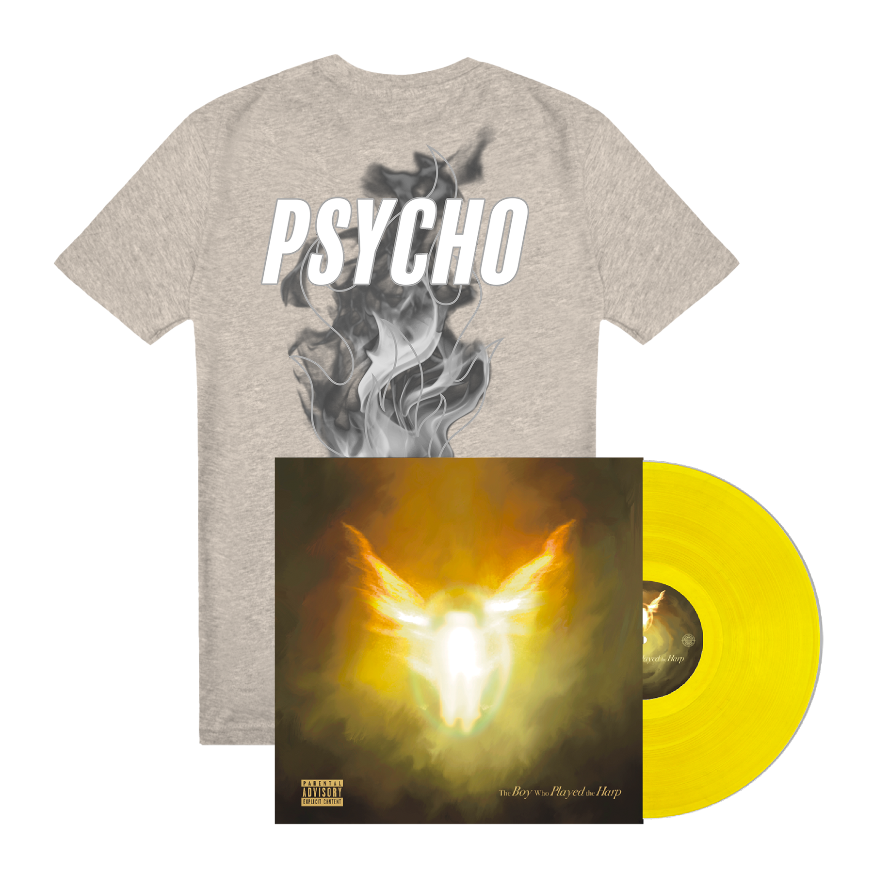 Dave The Boy Who Played the Harp  Yellow 2LP Vinyl + Psycho 3M Flame Grey Tee Bundle 425654