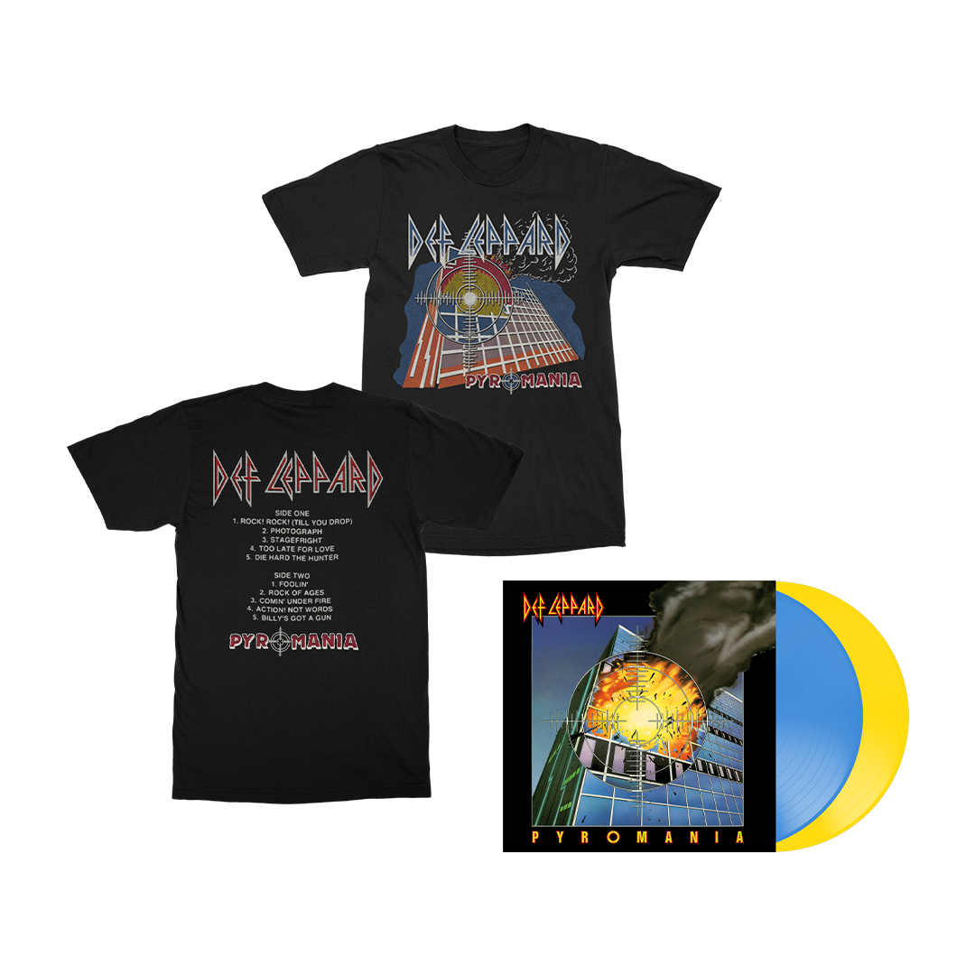 Def Leppard Pyromania Exclusive Blue & Yellow Coloured 2LP + Tracklist T-Shirt 350573