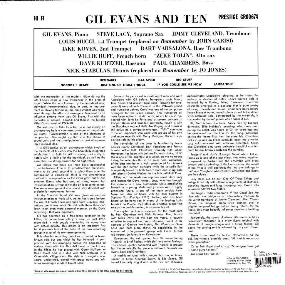 Evans,Gil Gil Evans & Ten (Remastered) Vinyl - RSD 2023 424618