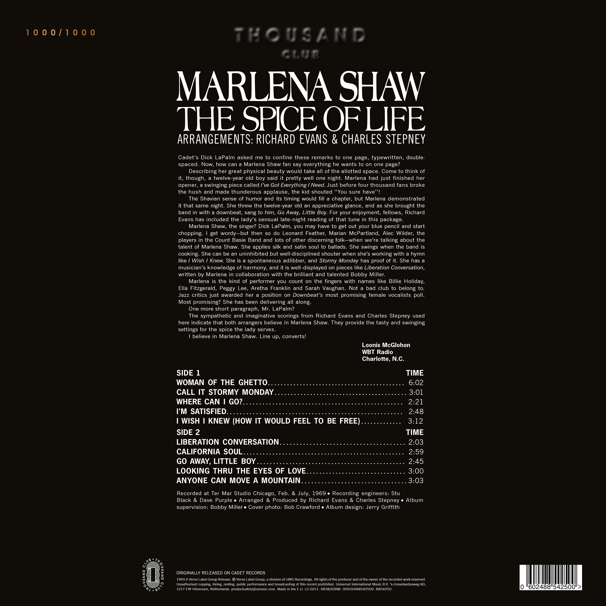Marlena Shaw The Spice Of Life (Thousand Club) The Thousand Club LP 457813