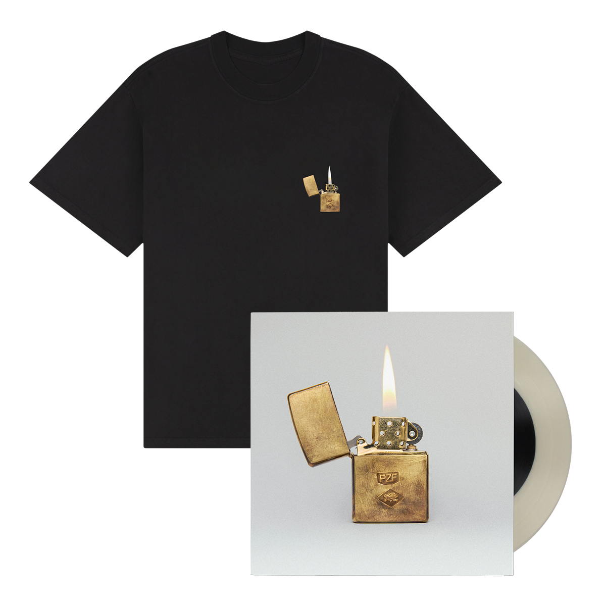 Mumford & Sons Prizefighter 'Clover' Black On Clear Vinyl + Lighter Black T-Shirt Bundle 425596