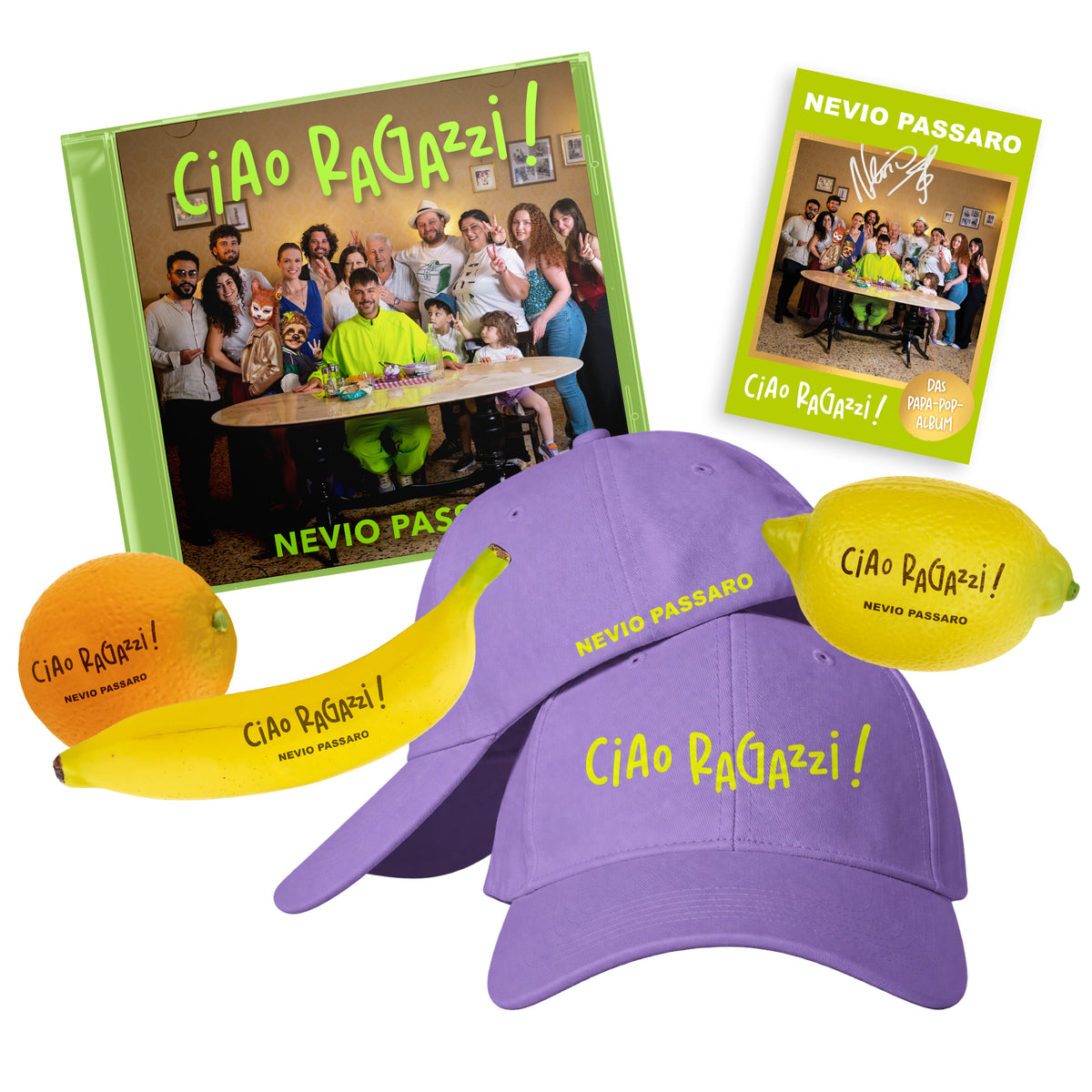 Nevio Passaro Ciao ragazzi!  CD + Signed Artcard + Fruit Shaker + Cap 461017