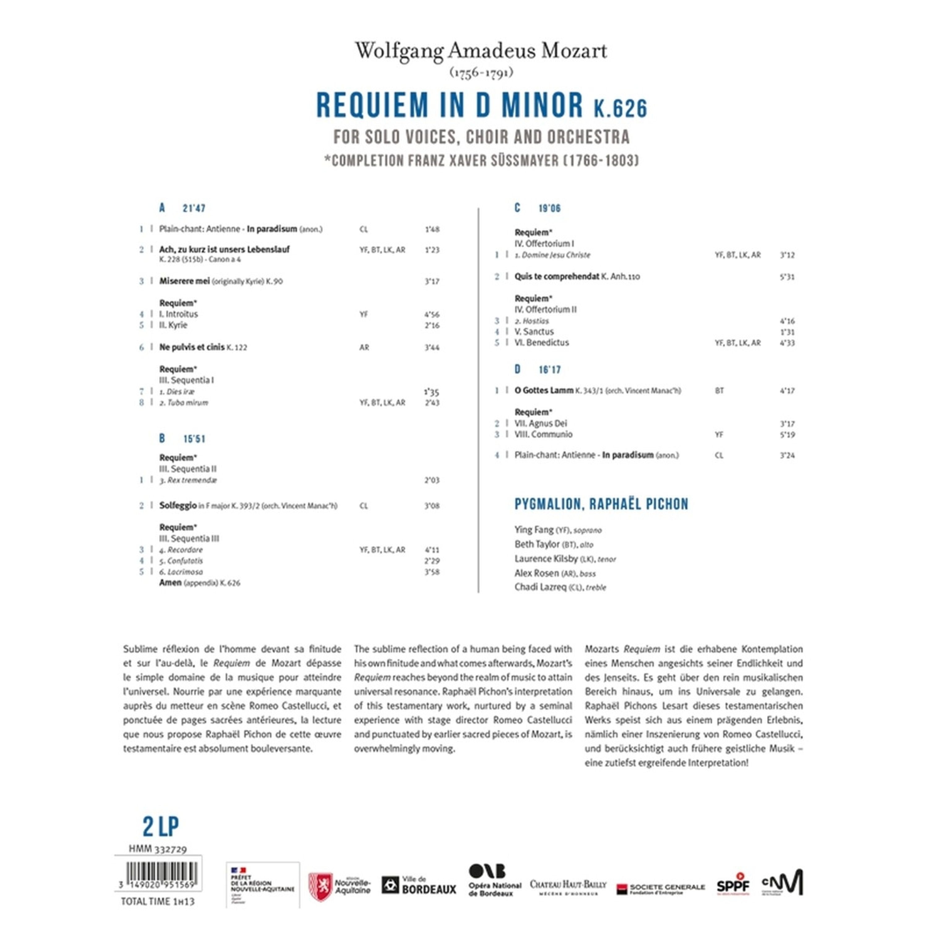 Raphaël Pichon & Ensemble Pygmalion Requiem Black Vinyl 2LP - 180g, Super Hi-Fidelity 437907