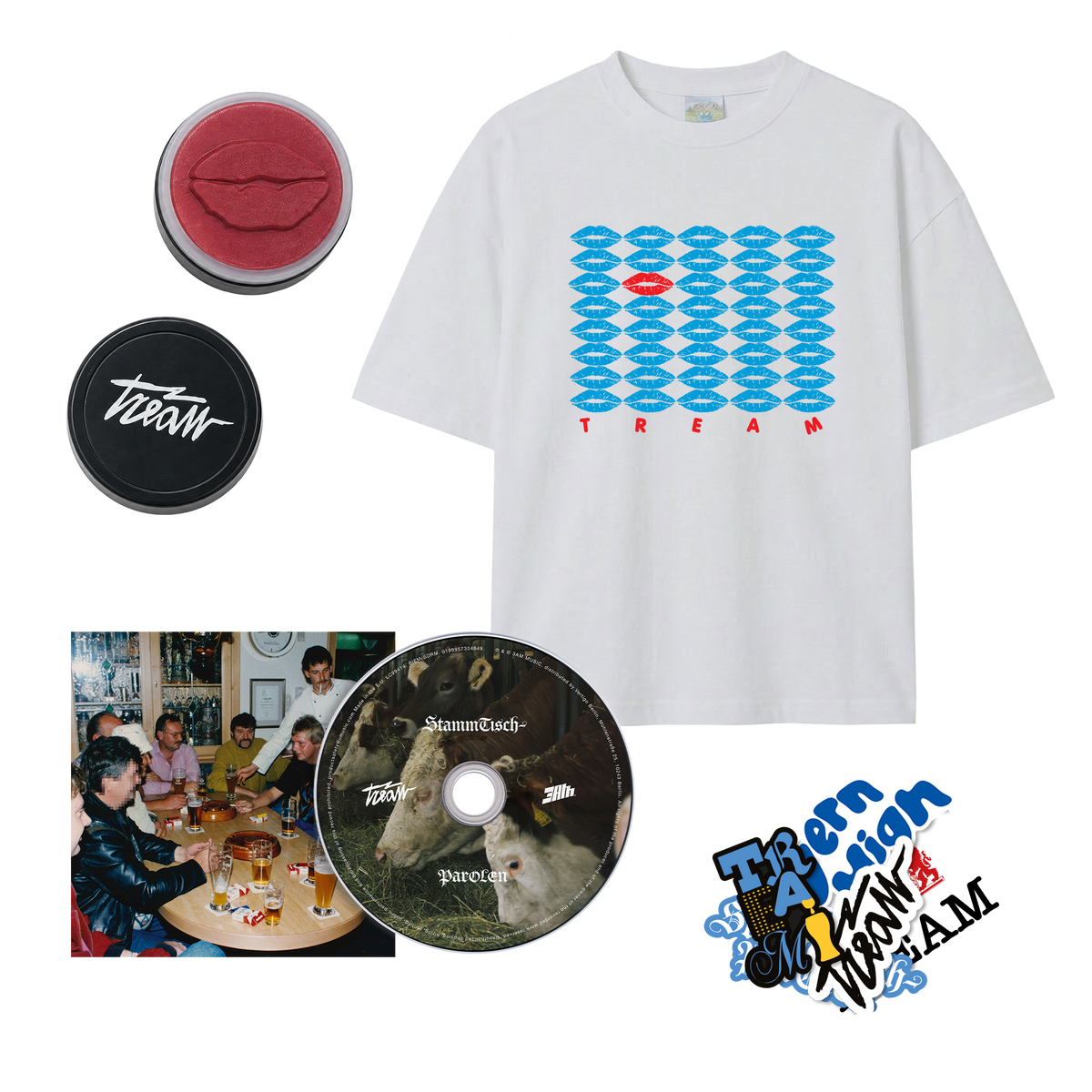 Tream Stammtischparolen CD + Knutschfleck T-Shirt + Stempel + Sticker 460947