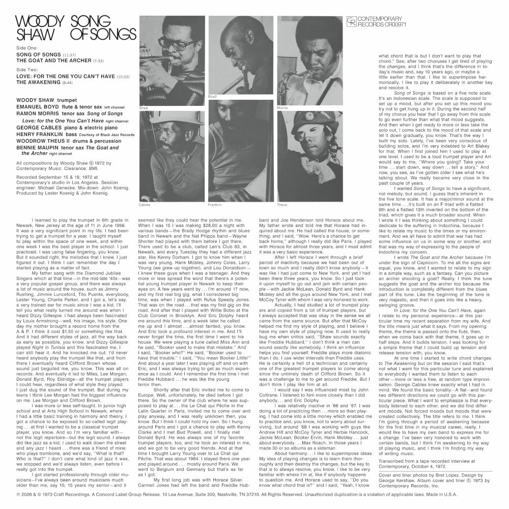 Woody Shaw Song of Songs (Jazz Dispensary Top Shelf Series) Vinyl LP 453239